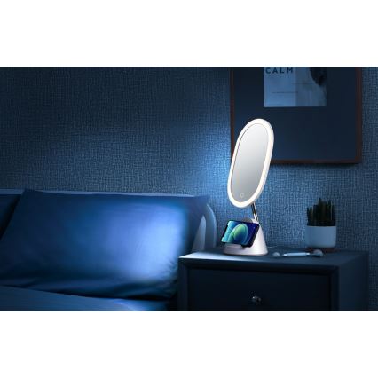 Miroir de maquillage LED à intensité variable avec charge sans fil LED/18W/230V