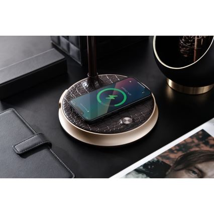 LED Dimbare bureaulamp met draadloos opladen FINCH LED/9W/12/230V bruin/goud