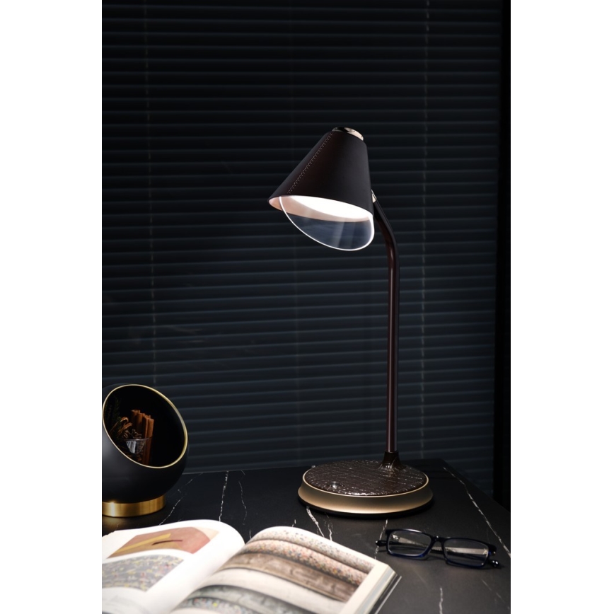 LED Dimbare bureaulamp met draadloos opladen FINCH LED/9W/12/230V bruin/goud