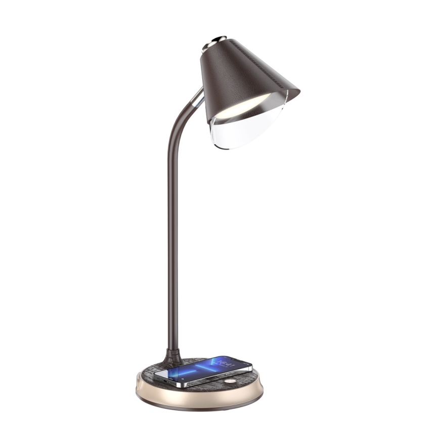 LED Dimbare bureaulamp met draadloos opladen FINCH LED/9W/12/230V bruin/goud