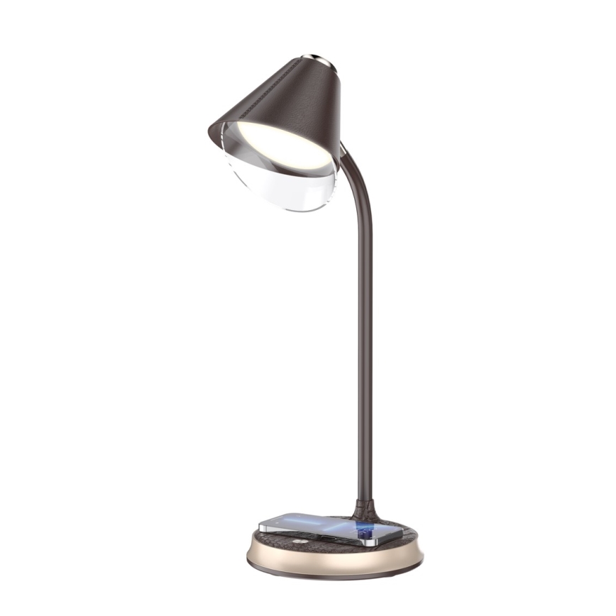 LED Dimbare bureaulamp met draadloos opladen FINCH LED/9W/12/230V bruin/goud