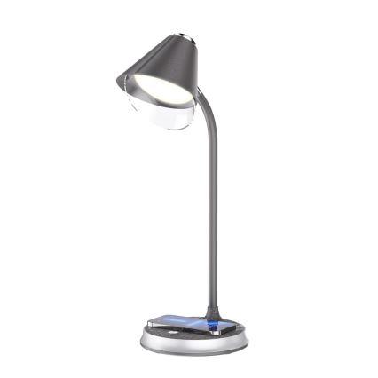 LED dimbare tafel lamp met draadloos opladen FINCH LED/9W/12/230V grijs/chroom