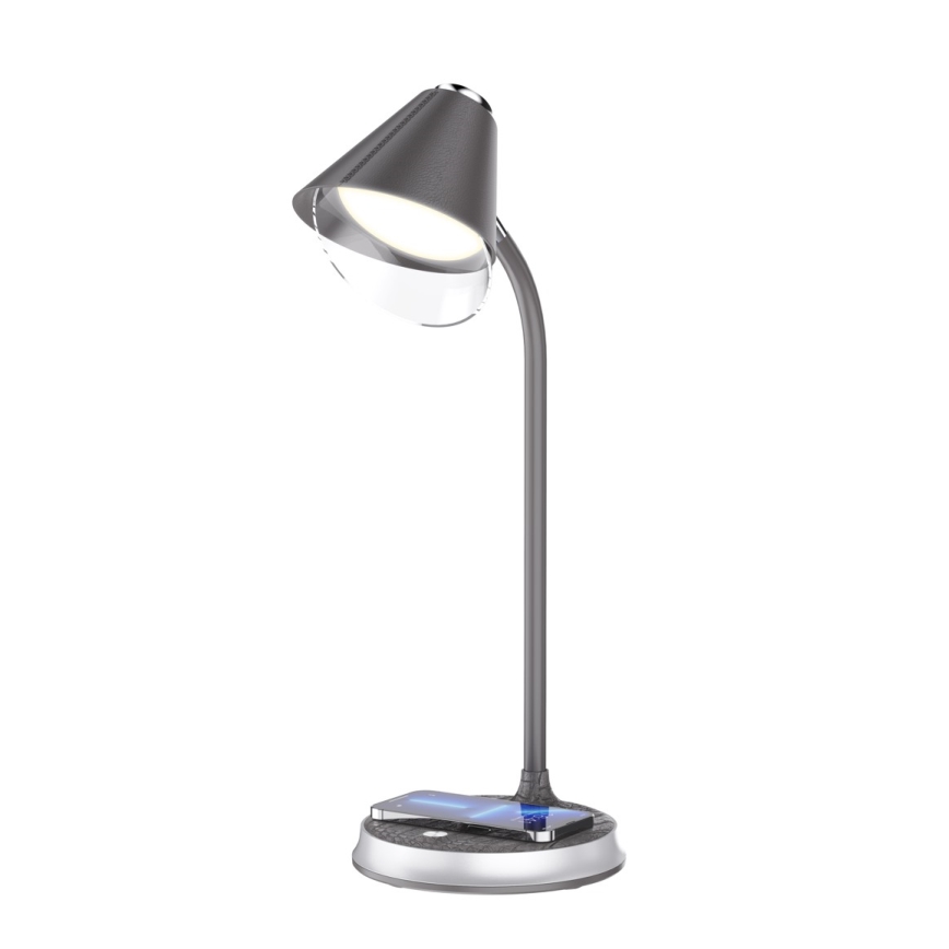LED dimbare tafel lamp met draadloos opladen FINCH LED/9W/12/230V grijs/glanzend chroom