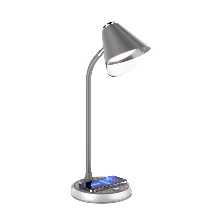 LED Dimbare bureaulamp met draadloos opladen FINCH LED/9W/12/230V grijs/glanzend chroom