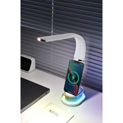 Lampe de table LED RGB à intensité variable avec charge sans fil CORELLA LED/7W/12/230V blanc