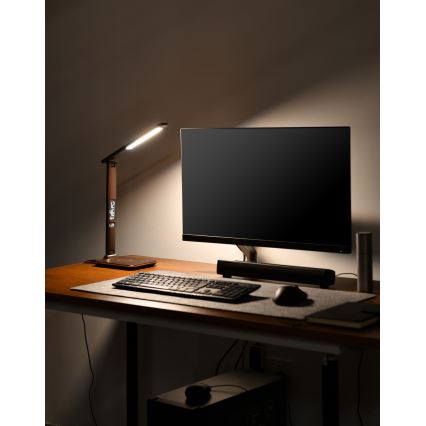 LED dimbare tafellamp met draadloos opladen QI en USB KINGFISHER LED/8,5W/230V bruin