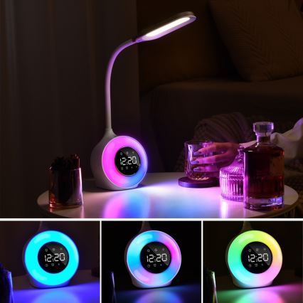 LED RGBW Lampe de table à intensité variable avec réveil FALCON LED/10W/12V