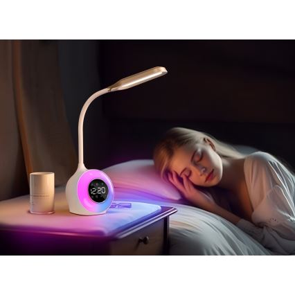 LED RGBW Lampe de table à intensité variable avec réveil FALCON LED/10W/12V