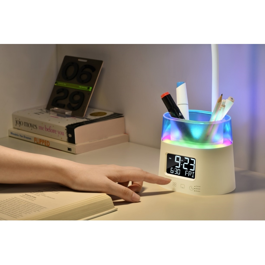 LED RGBW Dimbaar tafellamp met potloodhouder FALCON LED/10W/5V