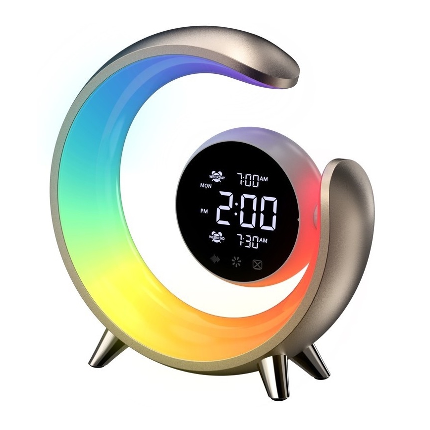 LED RGBW Dimbare bureaulamp met wekker PEACOCK LED/20W/5V USB