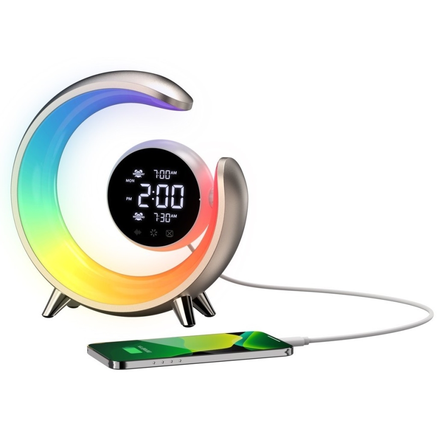 LED RGBW Dimbare bureaulamp met wekker PEACOCK LED/20W/5V USB