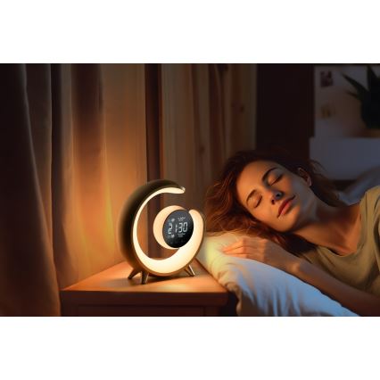 LED RGBW Dimbaar tafellamp met wekker PEACOCK LED/20W/5V USB