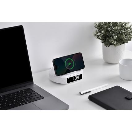 Wekker met LCD scherm en draadloze Qi charger 27W/9V wit