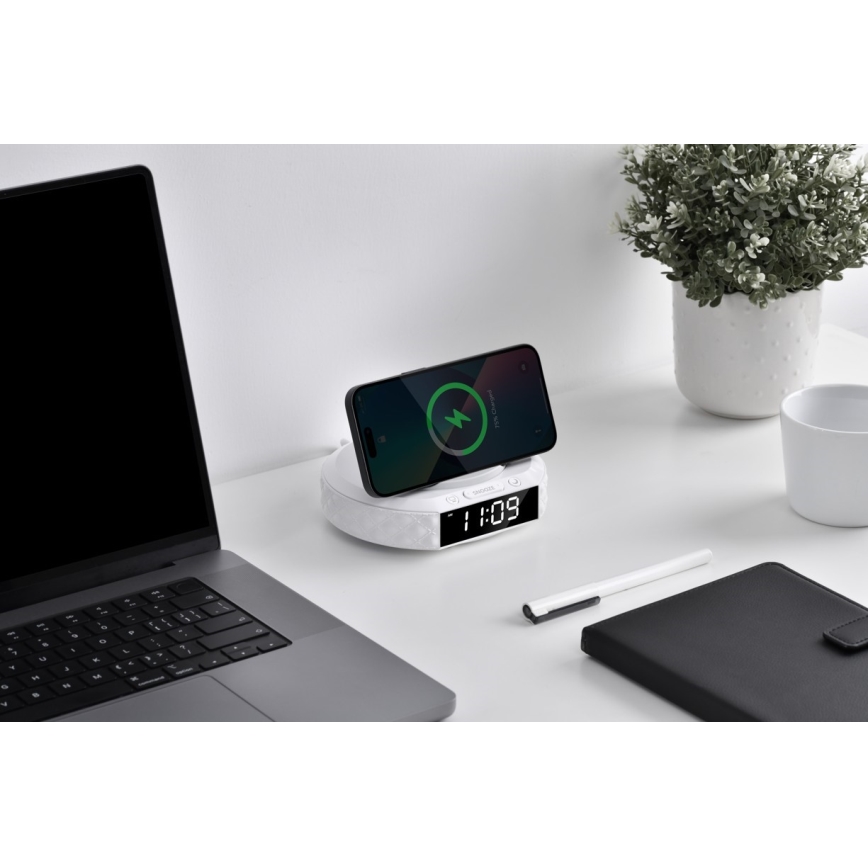Wekker met LCD scherm en draadloze Qi charger 27W/9V wit