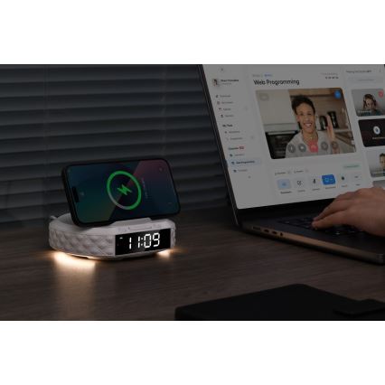 Wekker met LCD scherm en draadloze Qi charger 27W/9V wit