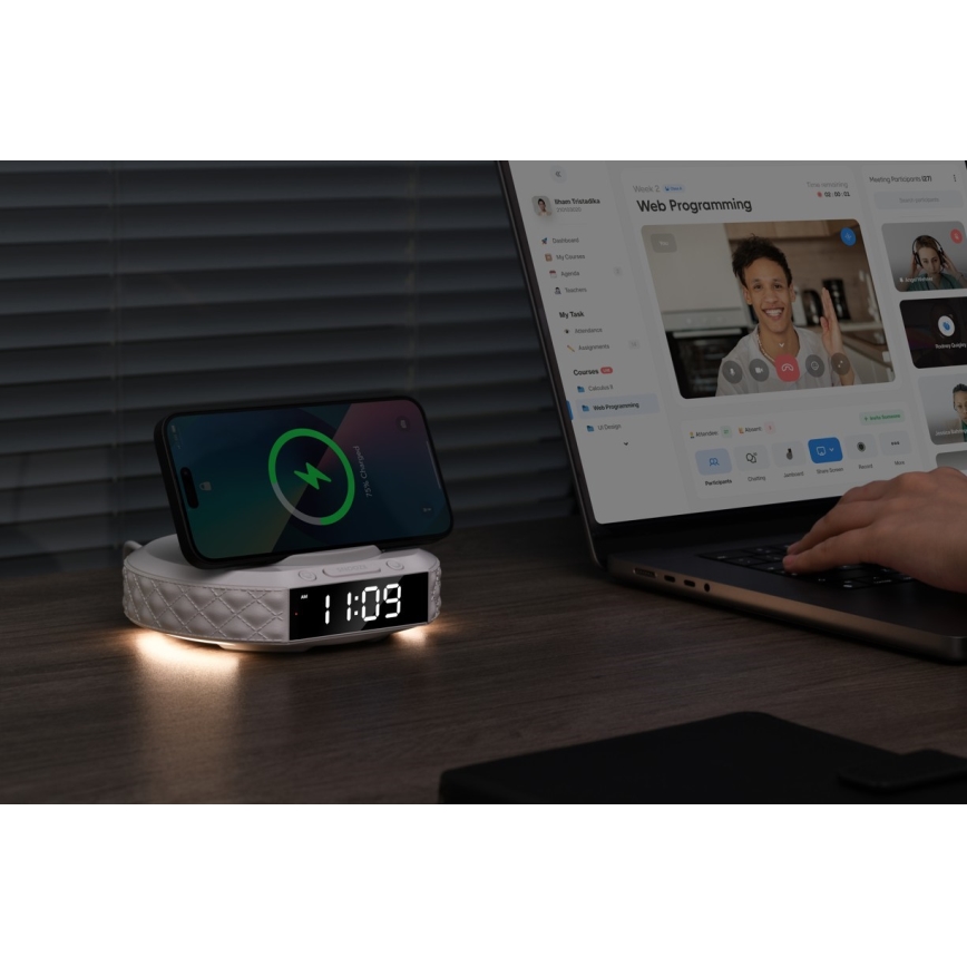 Wekker met LCD scherm en draadloze Qi charger 27W/9V wit