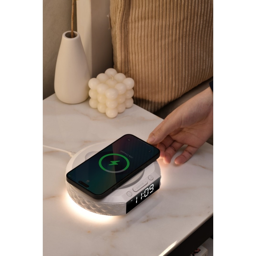 Wekker met LCD scherm en draadloze Qi charger 27W/9V wit