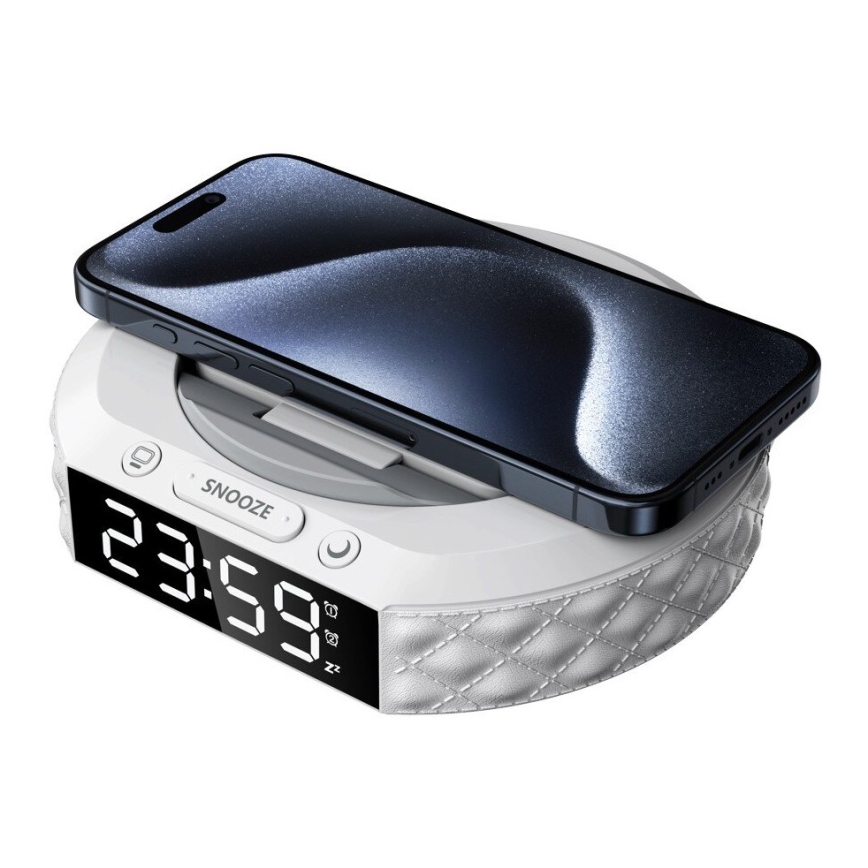 Wekker met LCD scherm en draadloze Qi charger 27W/9V wit