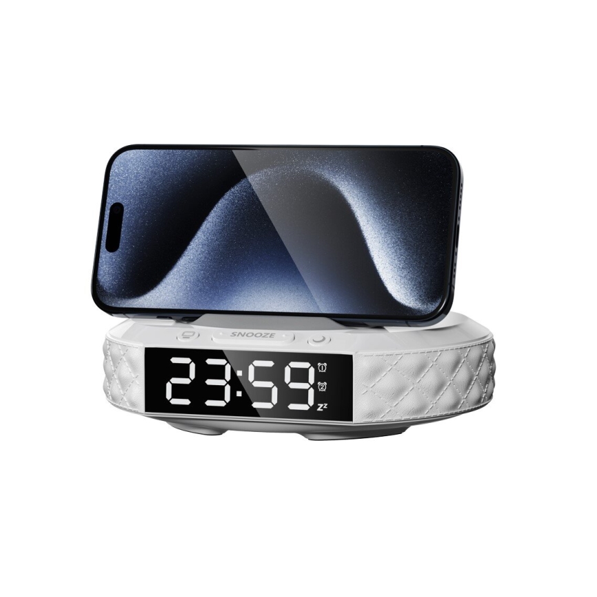 Wekker met LCD scherm en draadloze Qi charger 27W/9V wit