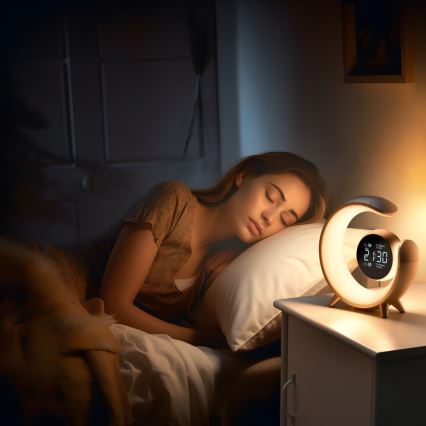 LED RGBW Dimbare tafellamp met wekker LED/20W/5V USB zilver