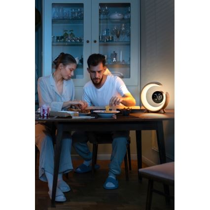 LED RGBW Dimbare tafellamp met wekker LED/20W/5V USB zilver