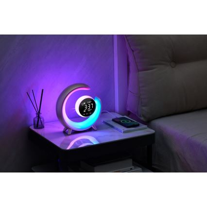 LED RGBW Dimbare tafellamp met wekker LED/20W/5V USB zilver