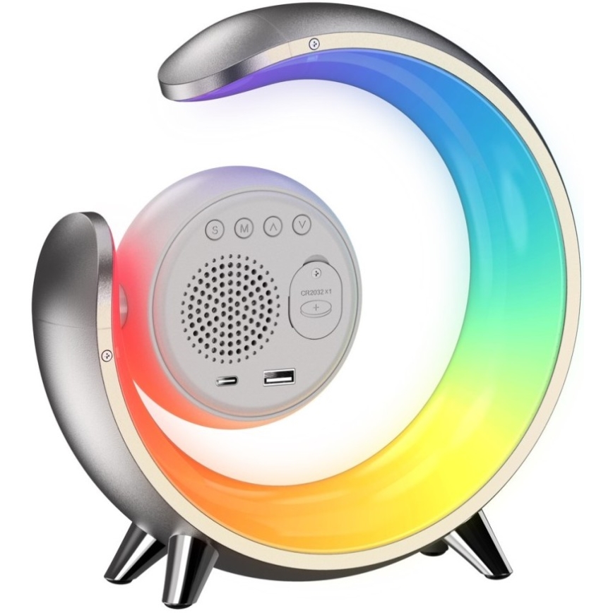 LED RGBW Dimbare tafellamp met wekker LED/20W/5V USB zilver