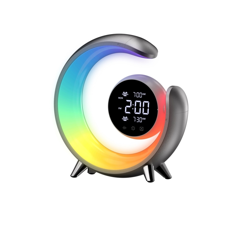 LED RGBW Dimbare tafellamp met wekker LED/20W/5V USB zilver