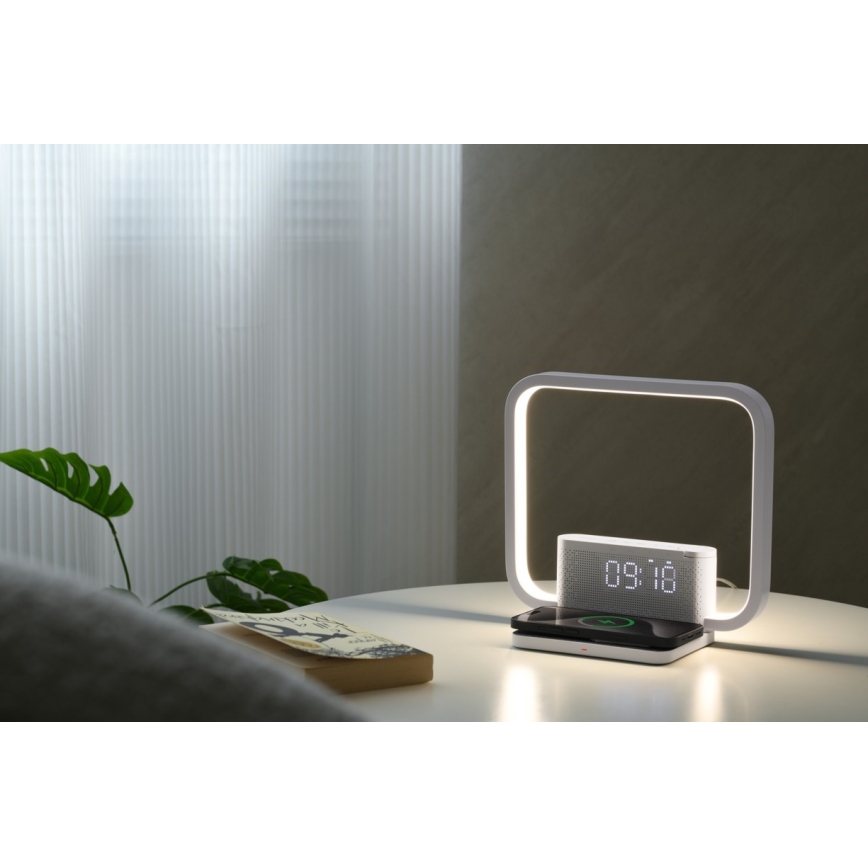 Dimbare LED tafellamp met wekker en Qi opladen LED/18W/230V wit