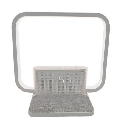 Dimbare LED tafellamp met wekker en Qi opladen LED/18W/230V wit