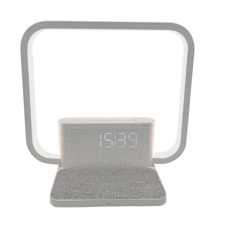 Dimbare LED tafellamp met wekker en Qi opladen LED/18W/230V wit