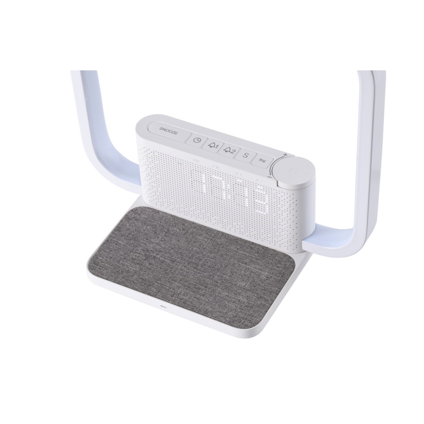Dimbare LED tafellamp met wekker en Qi opladen LED/18W/230V wit