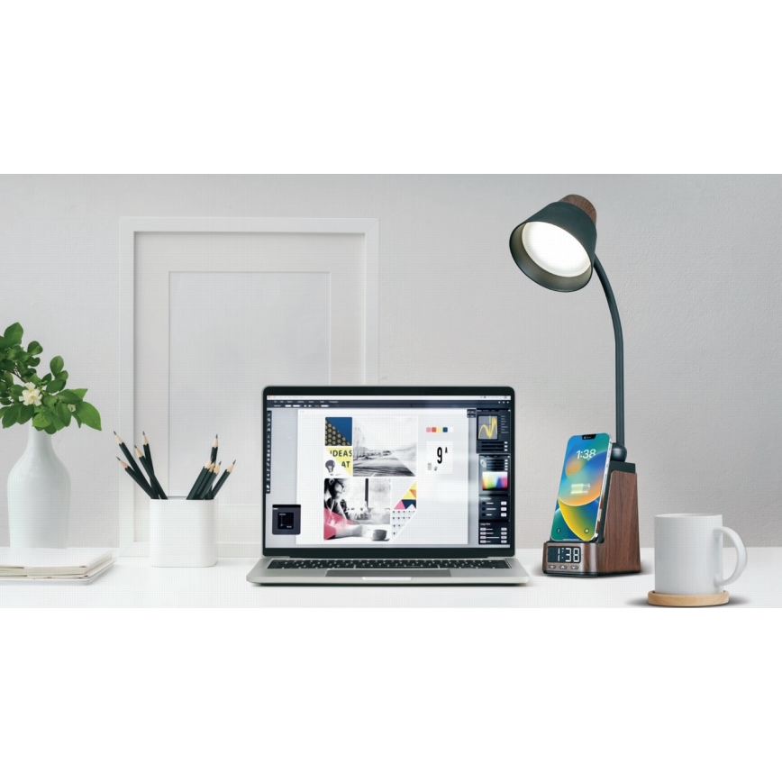 Lampe de bureau LED+CCT dimmable avec chargement sans fil QI IDEAL LED/8W/230V 2700/4000/5000K marron