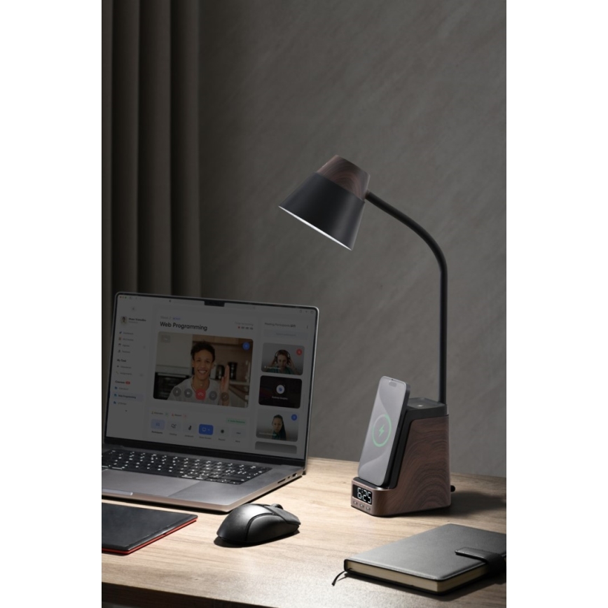 Lampe de bureau LED+CCT dimmable avec chargement sans fil QI IDEAL LED/8W/230V 2700/4000/5000K marron