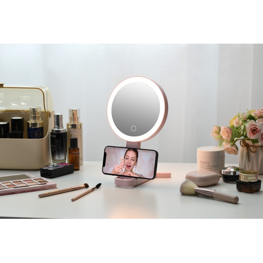 Immax 09102L - LED+CCT Miroir de maquillage dimmable SWEET LED/3W/5V rose