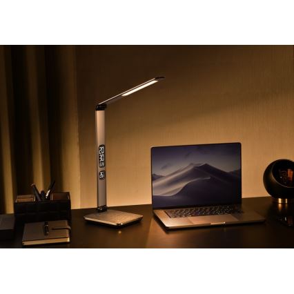 Lampe de bureau LED dimmable 8,5W/230V avec recharge sans fil, argentée