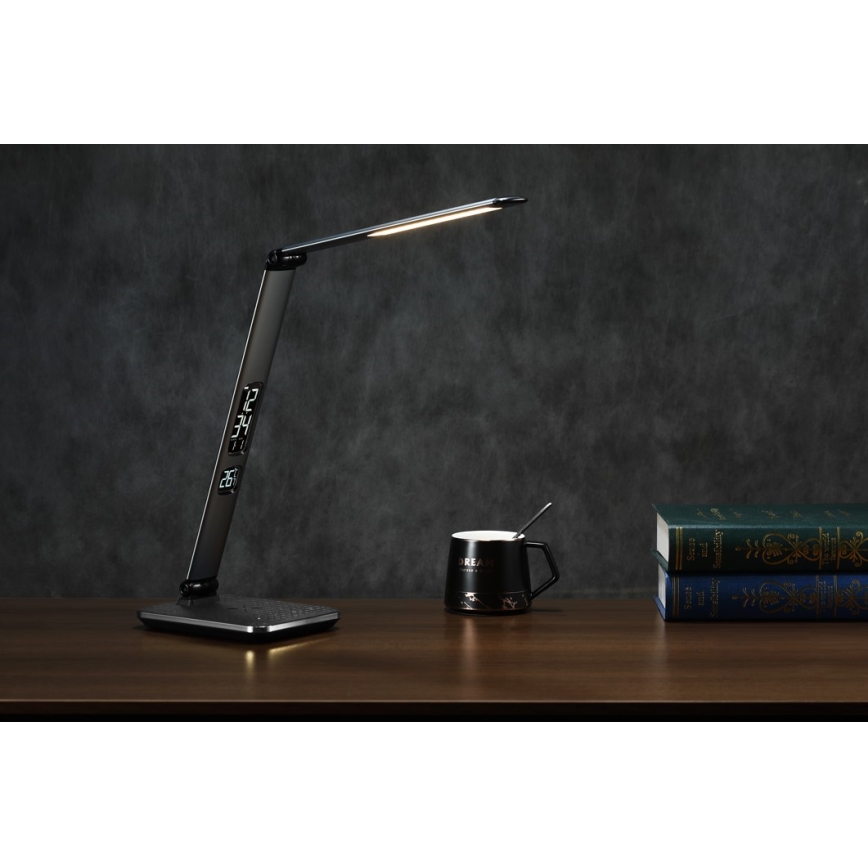 Lampe de bureau LED dimmable 8,5W/230V avec recharge sans fil, argentée