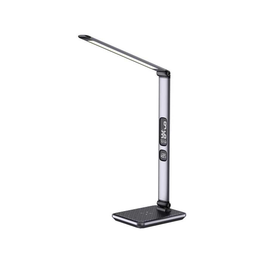 Lampe de bureau LED dimmable 8,5W/230V avec recharge sans fil, argentée