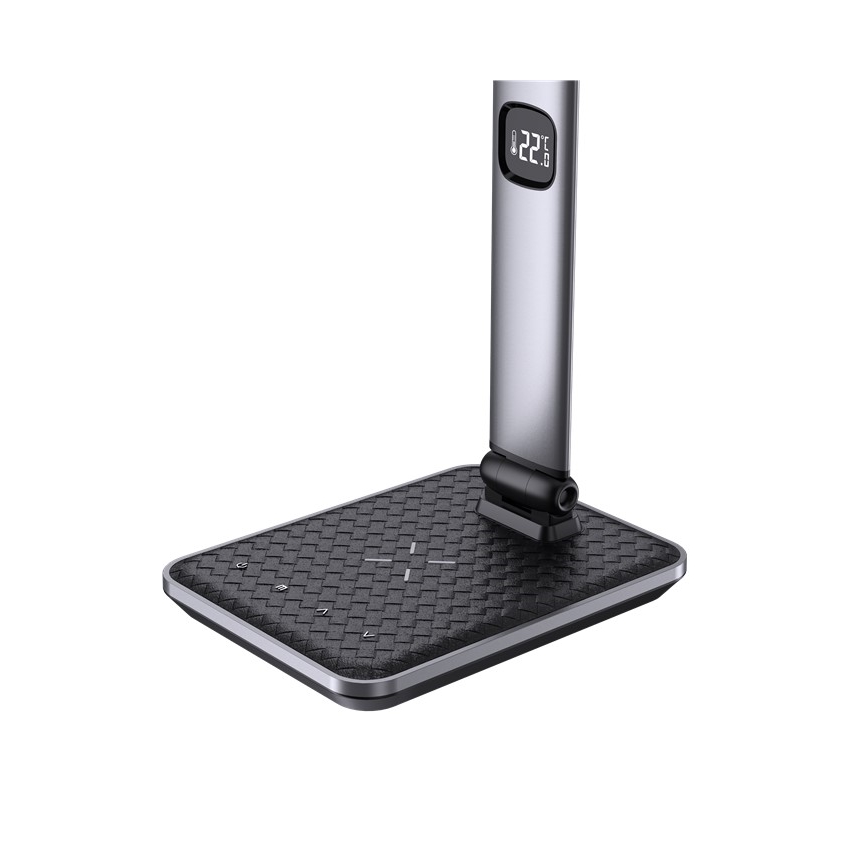 Lampe de bureau LED dimmable 8,5W/230V avec recharge sans fil, argentée