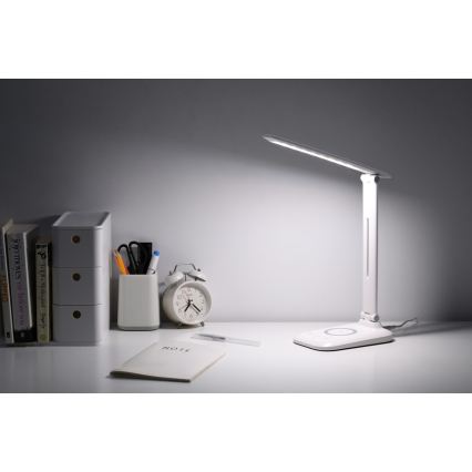 Lampe de bureau LED dimmable avec recharge sans fil QI et port USB LUMI LED/7W/230V blanche