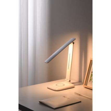 Lampe de bureau LED dimmable avec recharge sans fil QI et port USB LUMI LED/7W/230V blanche