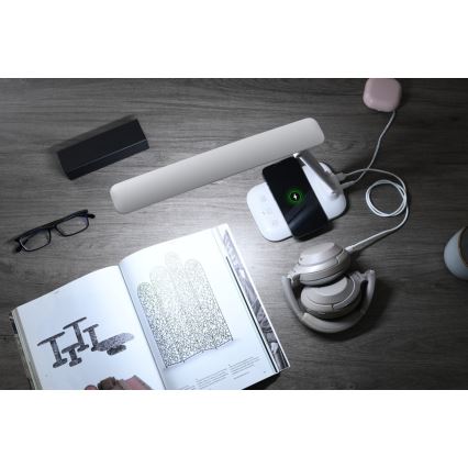 Lampe de bureau LED dimmable avec recharge sans fil QI et port USB LUMI LED/7W/230V blanche