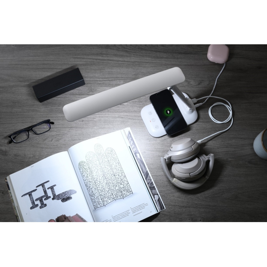 Lampe de bureau LED dimmable avec recharge sans fil QI et port USB LUMI LED/7W/230V blanche