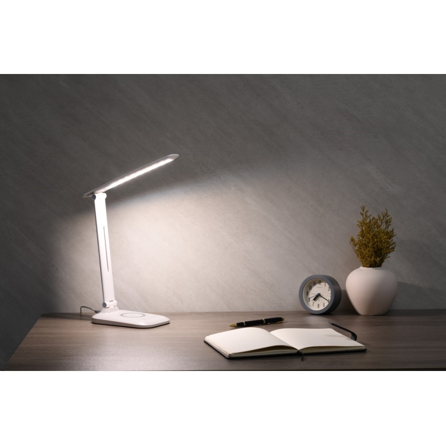 Lampe de bureau LED dimmable avec recharge sans fil QI et port USB LUMI LED/7W/230V blanche