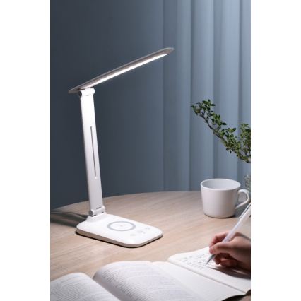Lampe de bureau LED dimmable avec recharge sans fil QI et port USB LUMI LED/7W/230V blanche