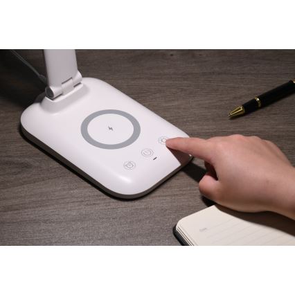 Lampe de bureau LED dimmable avec recharge sans fil QI et port USB LUMI LED/7W/230V blanche