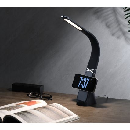 Lampe de bureau LED dimmable avec chargement sans fil MAGIC LED/5W/230V noire