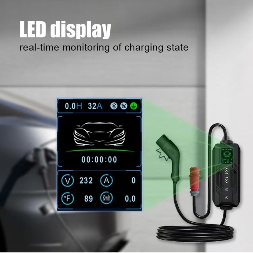 Immax - Borne de recharge EV pour véhicules électriques AC Type 2 16 A/380 V + prise 230 V, 3,7 kW, 5 m, Tuya
