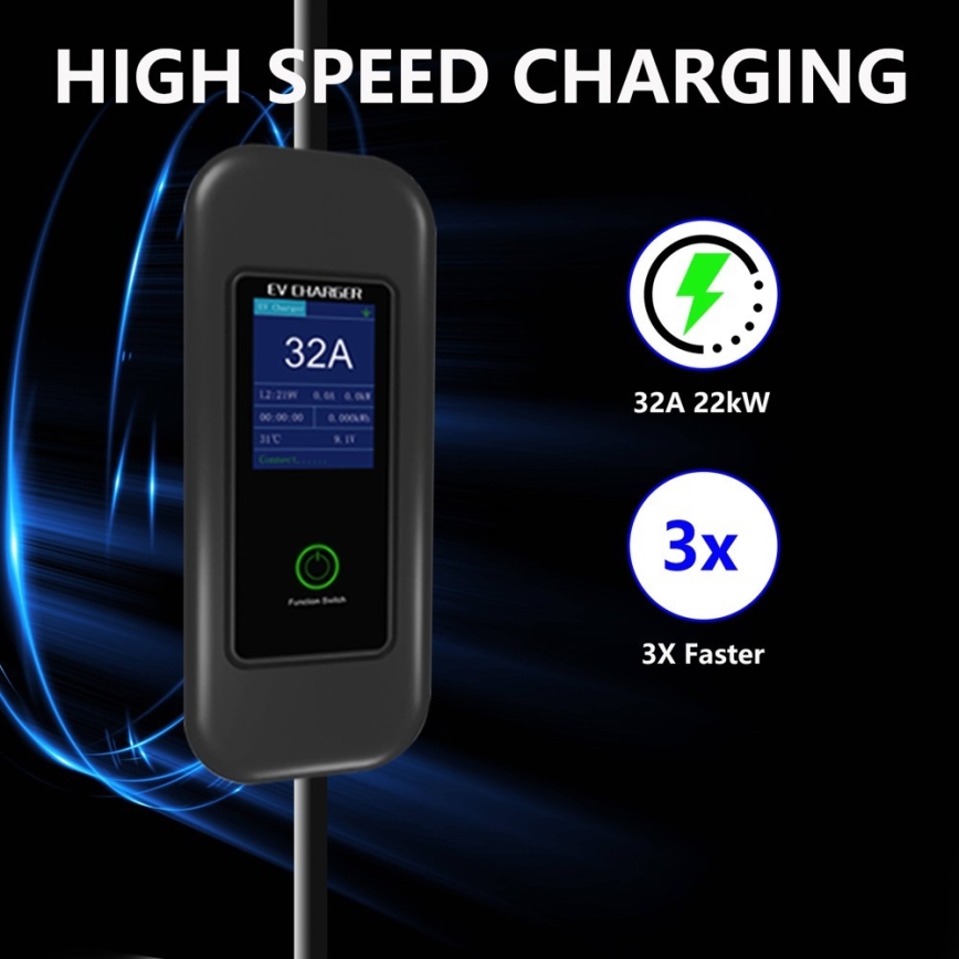 Immax - Reislaadstation EV voor elektrische auto's AC Type 2 32A/380V 22kW + stekker 230V 5m Wi-Fi Tuya