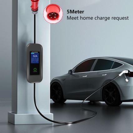 Immax - Reislaadstation EV voor elektrische auto's AC Type 2 32A/380V 22kW + stekker 230V 5m Wi-Fi Tuya